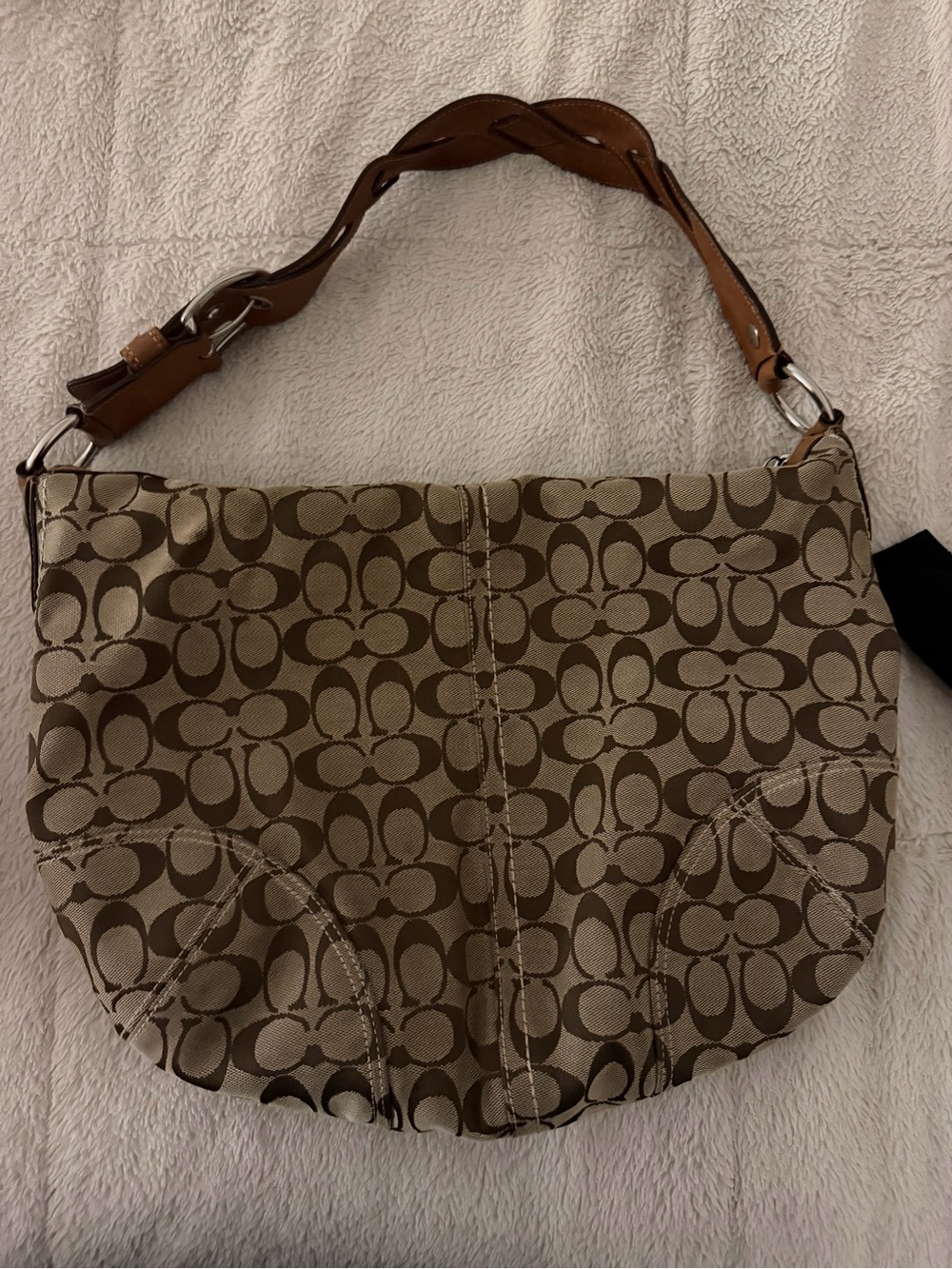 Coach Brown Signature Canvas Hobo with Leather Strap